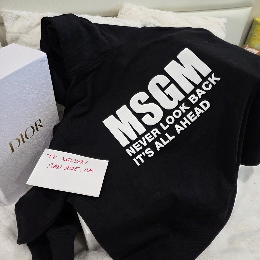MSGM Black Hoodie with Bold White Text